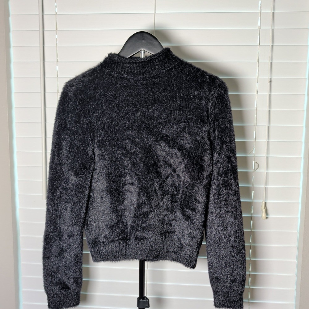 Universal Thread Eyelash Knit Sweater Women Small Black Mock Neck Fuzzy Exc